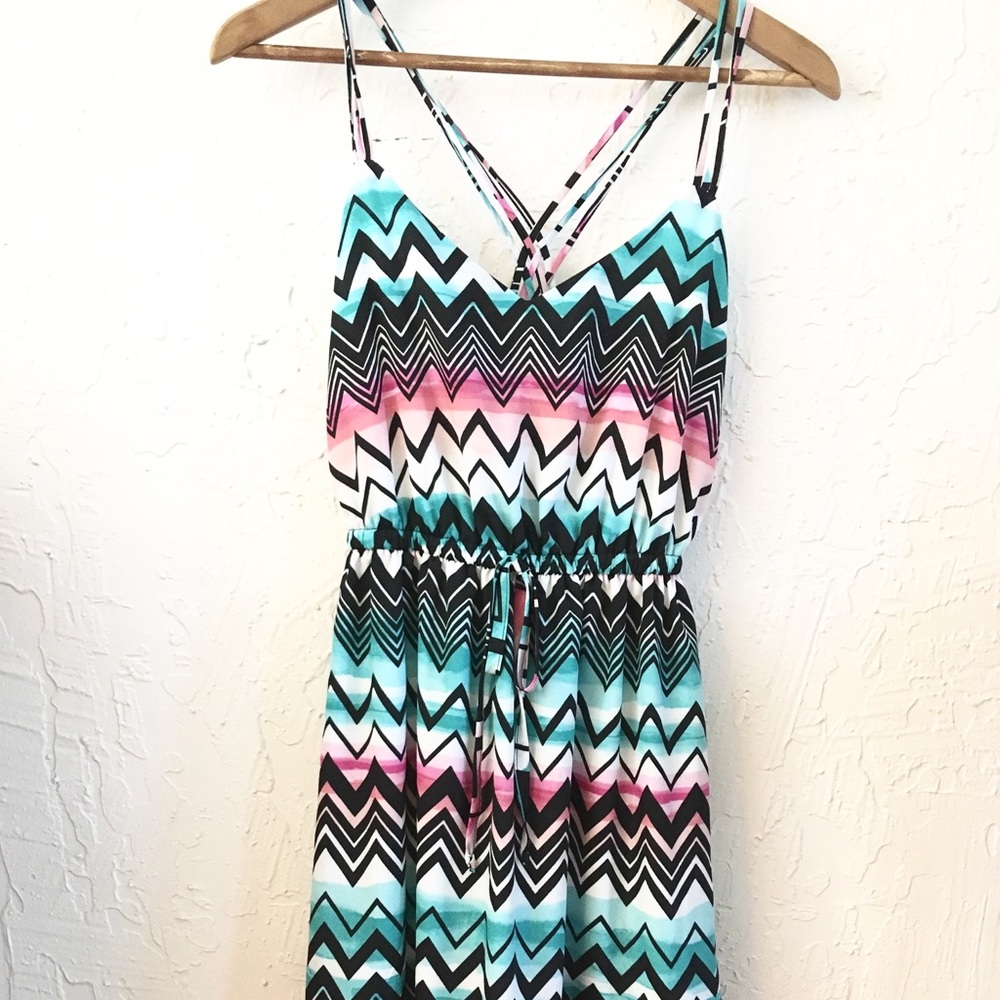 Strappy Chevron Sundress. Mid length dress